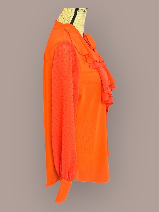 🌻 Bisou Bisou Ruffled V-Neck Tie Blouse - Picture 4 of 14